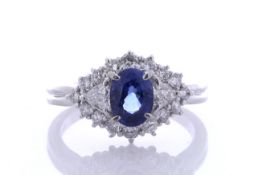 Platinum Oval Cluster Claw Set Diamond And Sapphire Ring (S1.37) 0.83 Carats