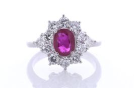 Platinum Single Stone With Halo Setting And Ruby Ring (R1.35) 1.32 Carats