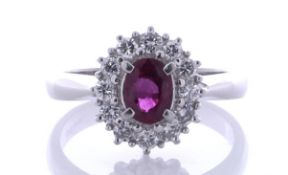 Platinum Single Stone With Halo Setting And Ruby Ring (R0.63) 0.42 Carats