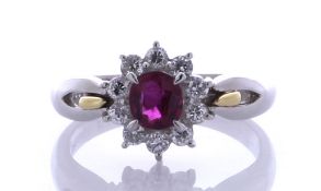 Platinum Single Stone With Halo Setting And Ruby Ring (R0.50) 0.27 Carats