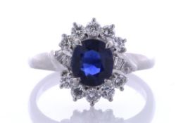 Platinum Oval Cluster Claw Set Diamond And Sapphire Ring (1.59) 0.50 Carats