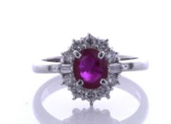 Platinum Single Stone With Halo Setting And Ruby Ring (R1.10) 0.51 Carats