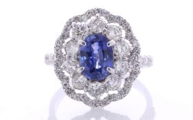 18ct White Gold Oval Cluster Diamond And Sapphire Ring (S1.96) 1.69 Carats