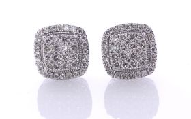 9ct White Gold 'Pillow' Diamond Cluster Stud Earring 1.00 Carats
