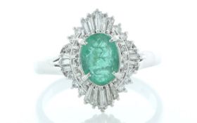 Platinum Emerald Cluster Claw Set Diamond And Emerald Ring (E 1.16) 0.61 Carats