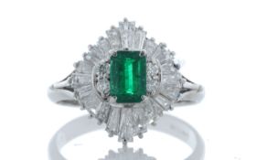 Platinum Cluster Diamond And Emerald Ring (0.37) 1.00 Carats