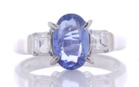 Platinum Oval Cut Sapphire And Diamond Ring (S1.39) 0.28 Carats