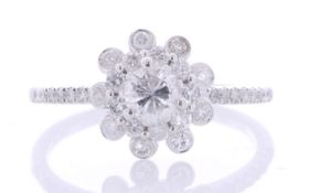 18ct White Gold Flower Halo Diamond Ring 0.76 Carats
