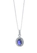 Platinum Oval Cluster Claw Set Diamond And Sapphire Pendant And Chain (S1.03) 0.26 Carats