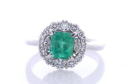 Platinum Fancy Cluster Diamond And Emerald Ring (E1.36) 0.68 Carats