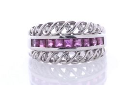 Platinum Semi Eternity Diamond And Ruby Ring (R0.87) 0.12 Carats