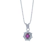 Platinum Oval Cluster Claw Set Diamond And Ruby Pendant And Chain (R0.67) 0.35 Carats