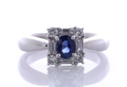 Platinum Fancy Cluster Diamond And Sapphire Ring (0.52) 0.29 Carats