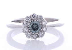 Platinum Round Cluster Claw Set Diamond Ring (D0.30) 0.62 Carats