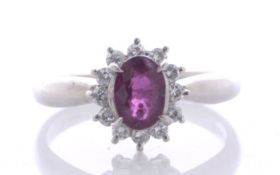 Platinum Single Stone With Halo Setting And Ruby Ring (R1.23) 0.27 Carats
