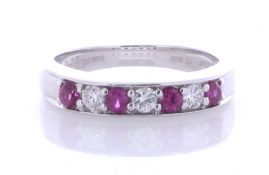 Platinum Semi Eternity Diamond And Ruby Ring (R0.35) 0.20 Carats