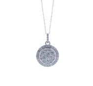 9ct White Gold Round Cluster Claw Set Diamond Pendant And Chain 1.00 Carats