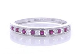 9ct White Gold Semi Eternity Diamond And Ruby Ring (R0.11) 0.13 Carats