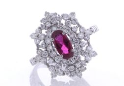 Platinum Cluster Diamond And Ruby Ring (R0.82) 1.17 Carats