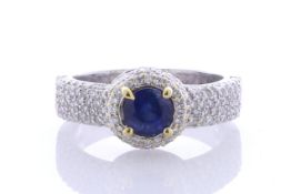 18ct White Gold Ladies Dress Diamond And Sapphire Ring (S0.86) 0.74 Carats