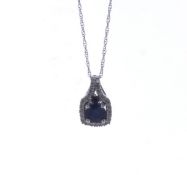 14ct White Gold Ladies Dress Diamond And Sapphire Pendant And Chain (S0.50) 0.10 Carats