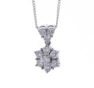 Platinum Flower Cluster Diamond Pendant And Chain 1.00 Carats