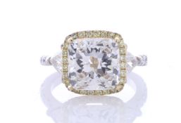 18ct White Gold Cushion Cut With Halo Setting with Trillion Shoulders Diamond Ring (4.38) 7.70 Carat