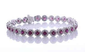 14ct White Gold Round Cluster Claw Set Diamond And Ruby Bracelet (R4.75) 3.00 Carats