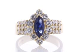 18ct Yellow Gold Marquise Cluster Claw Set Diamond And Sapphire Ring (S1.00) 1.39 Carats