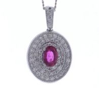 Platinum Oval Cluster Claw Set Diamond And Ruby Pendant And Chain (R0.99) 0.65 Carats