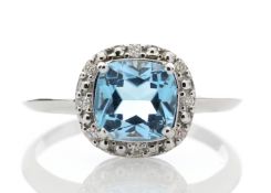 9ct White Gold Blue Topaz Diamond Ring (BT1.81) 0.07 Carats