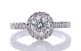 18ct White Gold Single Stone With Halo Setting Ring (1.01) 1.37 Carats