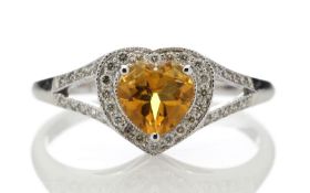 9ct White Gold Heart Shape Citrine Diamond Ring (C0.67) 0.20 Carats