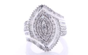10ct White Gold Fancy Cluster Diamond Ring 2.00 Carats