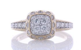 14ct Yellow Gold Cushion Shaped Cluster Diamond Ring 1.00 Carats