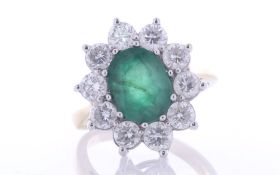 18ct Yellow Gold Diamond And Oval Emerald Ring (E4.00) 2.00 Carats