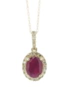 14ct Yellow Gold Oval Ruby And Diamond Pendant And Chain (R1.62) 0.26 Carats