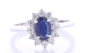 18ct White Gold Diamond And Sapphire Cluster Ring 0.25 Carats