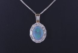 18ct White And Yellow Gold Oval Cluster Diamond And Opal Pendant (O1.30) 0.54 Carats