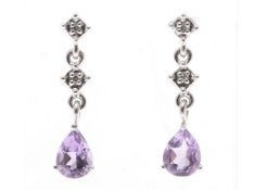 9ct White Gold Amethyst Diamond Earring (A 2.00)  0.02 Carats