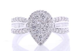 9ct White Gold Pear Cluster Claw Set Diamond Ring 1.00 Carats