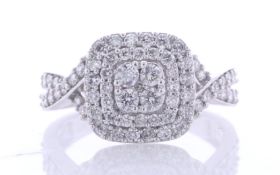 9ct White Gold Cushion Shaped Diamond Cluster Ring 1.00 Carats