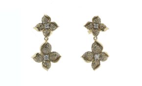 14ct Yellow Gold Flower Cluster Diamond Drop Earring 0.77 Carats