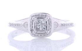 9ct White Gold Single Stone With Halo And Shoulders Ring 0.20 Carats