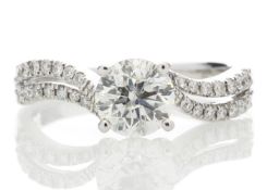 18ct White Gold Solitaire Diamond Ring With  Two Rows Shoulder Set (1.09) 1.31 Carats