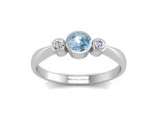 9ct White Gold Three Stone Diamond And Blue Topaz Ring (BT0.35) 0.10 Carats
