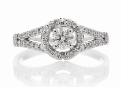 18ct White Gold Single Stone With Halo Setting Ring (0.34) 0.54 Carats