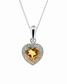 9ct White Gold Citrine Heart Shape Diamond Pendant (C0.65) 0.10 Carats