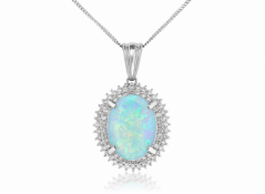 Platinum Diamond And Opal Pendant (O3.64) 0.94 Carats