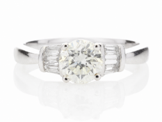 18ctWhite Gold Single Stone With Baguette Set Shoulders Diamond Ring (1.03) 1.26 Carats